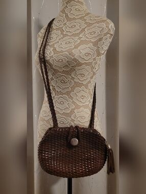 Vintage Cosci Italy Woven Leather Tassel Crossbody Bag OS